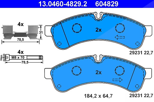 Ate Bremsbelagsatz hinten [Hersteller-Nr. 13.0460-4829.2] für Iveco