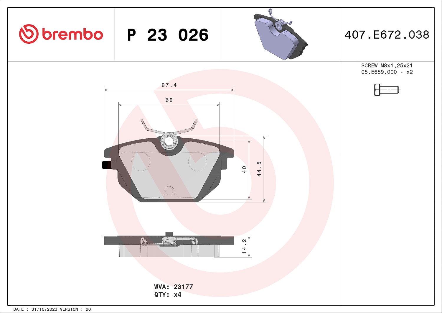 Brembo Bremsbelagsatz, Scheibenbremse [Hersteller-Nr. P23026] für Alfa Romeo, Lancia, Fiat