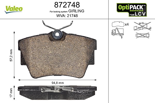 Valeo Bremsbeläge hinten (Satz) [Hersteller-Nr. 872748] für Vauxhall, Renault, Opel, Nissan