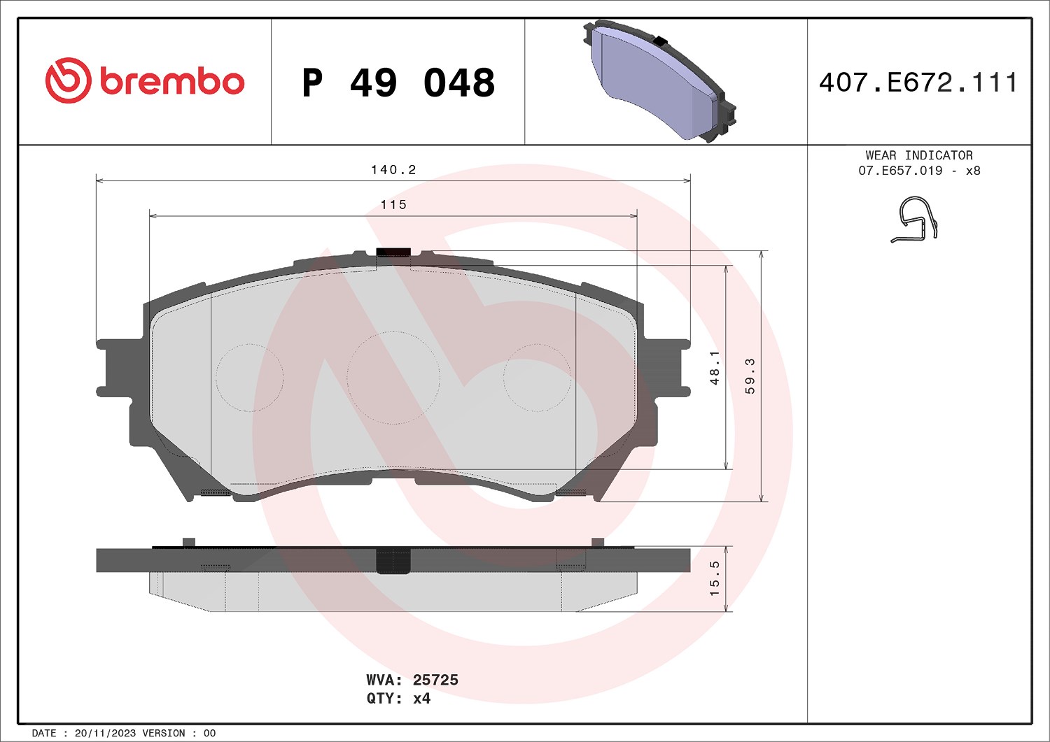 Brembo Bremsbelagsatz, Scheibenbremse [Hersteller-Nr. P49048] für Mazda
