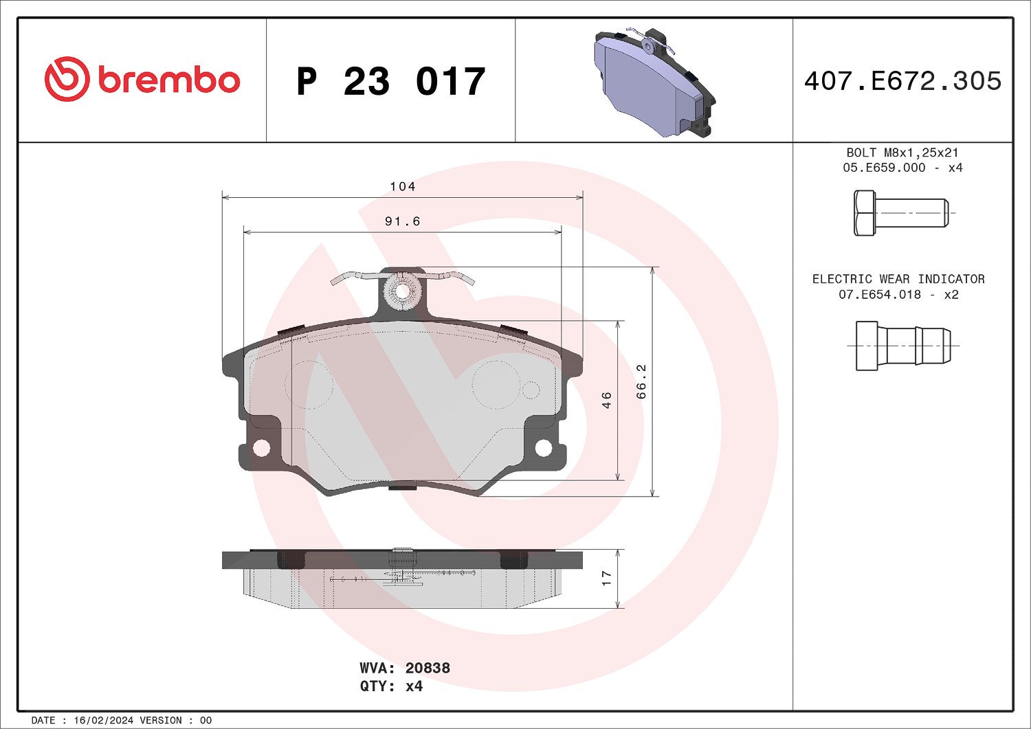 Brembo Bremsbelagsatz, Scheibenbremse [Hersteller-Nr. P23017] für Alfa Romeo, Pininfarina, Fiat, Lancia, Autobianchi, Abarth