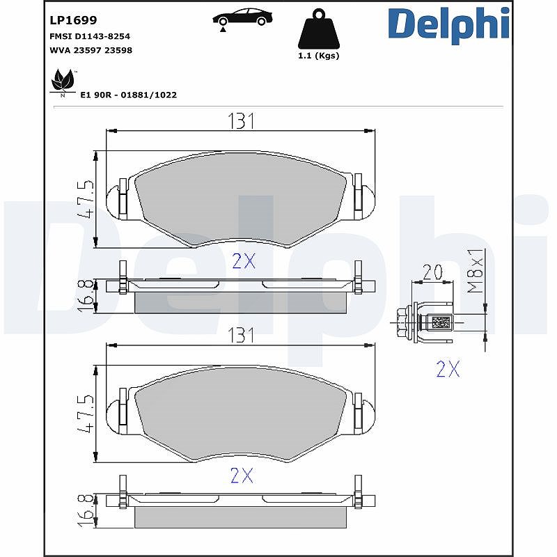 Delphi Bremsbelagsatz, Scheibenbremse [Hersteller-Nr. LP1699] für Citroën, Peugeot