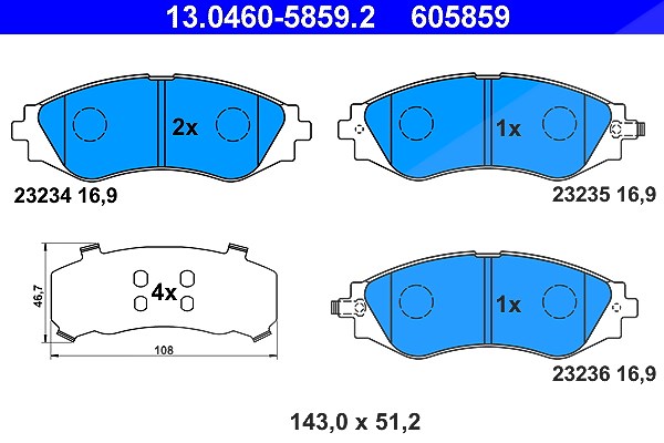 Ate Bremsbelagsatz, Scheibenbremse [Hersteller-Nr. 13.0460-5859.2] für Chevrolet, Daewoo