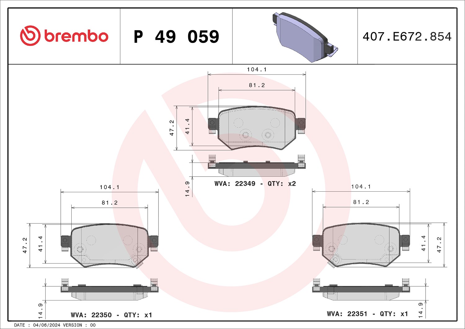 Brembo Bremsbelagsatz, Scheibenbremse [Hersteller-Nr. P49059] für Mazda