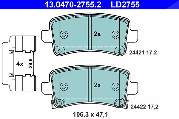 Ate CERAMIC Bremsbelagsatz hinten [Hersteller-Nr. 13.0470-2755.2] für Vauxhall, Saab, Chevrolet, Opel