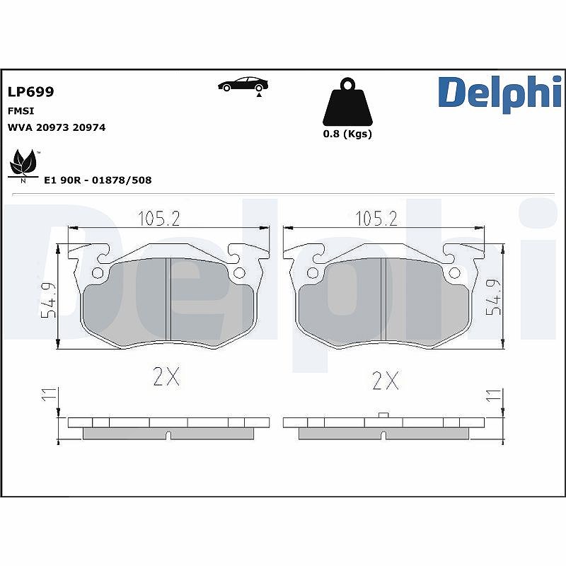 Delphi Bremsbelagsatz, Scheibenbremse [Hersteller-Nr. LP699] für Renault, Citroën, Peugeot