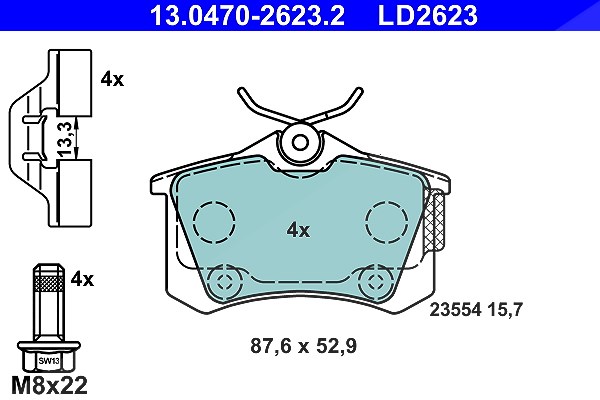 Ate CERAMIC Bremsbelagsatz hinten [Hersteller-Nr. 13.0470-2623.2] für Citroën, Ds, Opel, Vauxhall, Peugeot