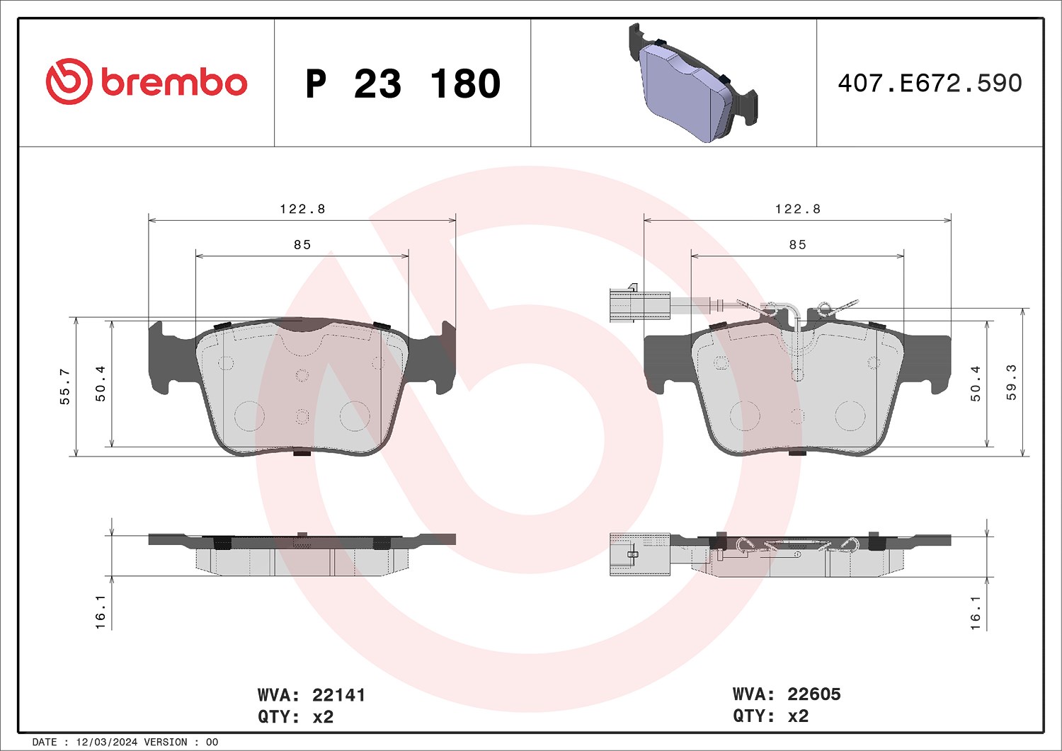 Brembo Bremsbelagsatz, Scheibenbremse [Hersteller-Nr. P23180] für Alfa Romeo, Maserati