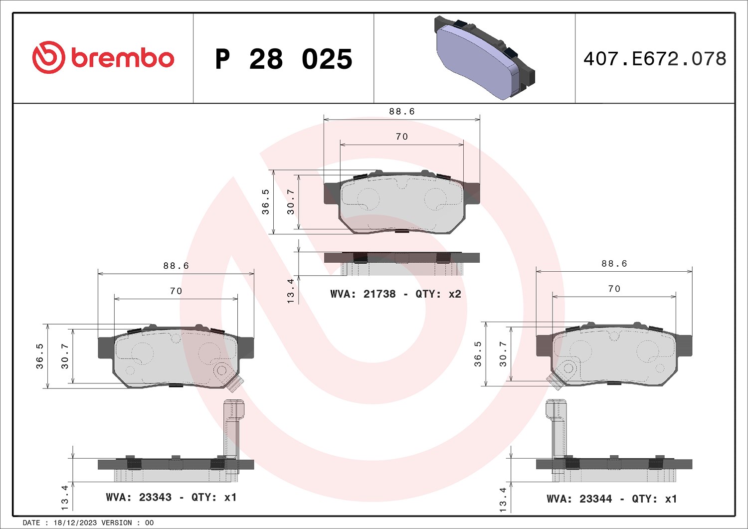 Brembo Bremsbelagsatz, Scheibenbremse [Hersteller-Nr. P28025] für Honda, Mazda