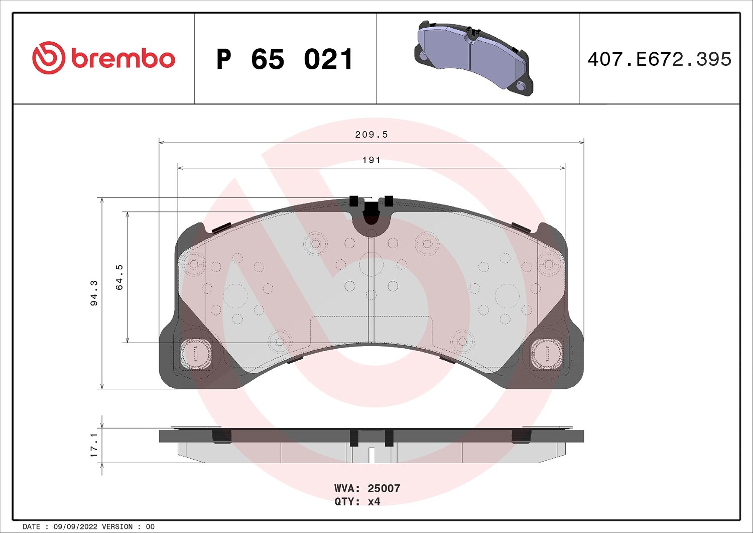 Brembo Bremsbelagsatz, Scheibenbremse [Hersteller-Nr. P65021] für Porsche, VW, Bentley, Audi