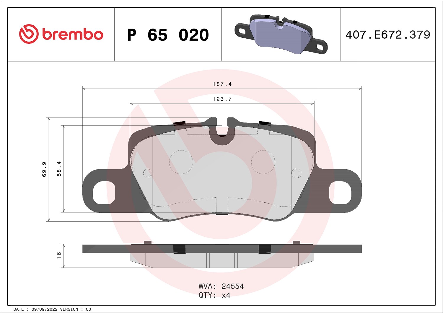 Brembo Bremsbelagsatz, Scheibenbremse [Hersteller-Nr. P65020] für Porsche