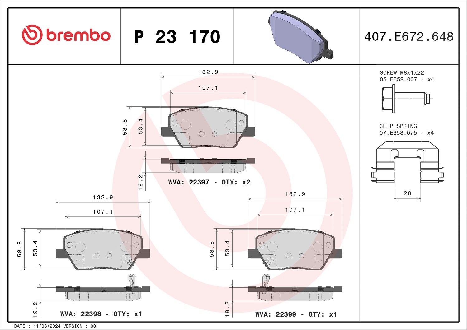 Brembo Bremsbelagsatz, Scheibenbremse [Hersteller-Nr. P23170] für Fiat