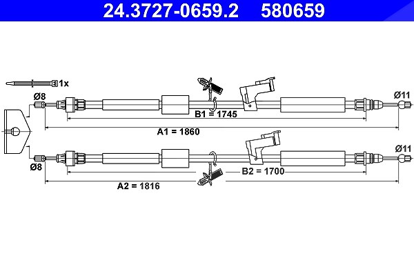 Ate Seilzug, Feststellbremse [Hersteller-Nr. 24.3727-0659.2] für Ford