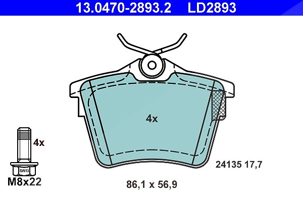 Ate CERAMIC Bremsbelagsatz hinten [Hersteller-Nr. 13.0470-2893.2] für Peugeot, Citroën