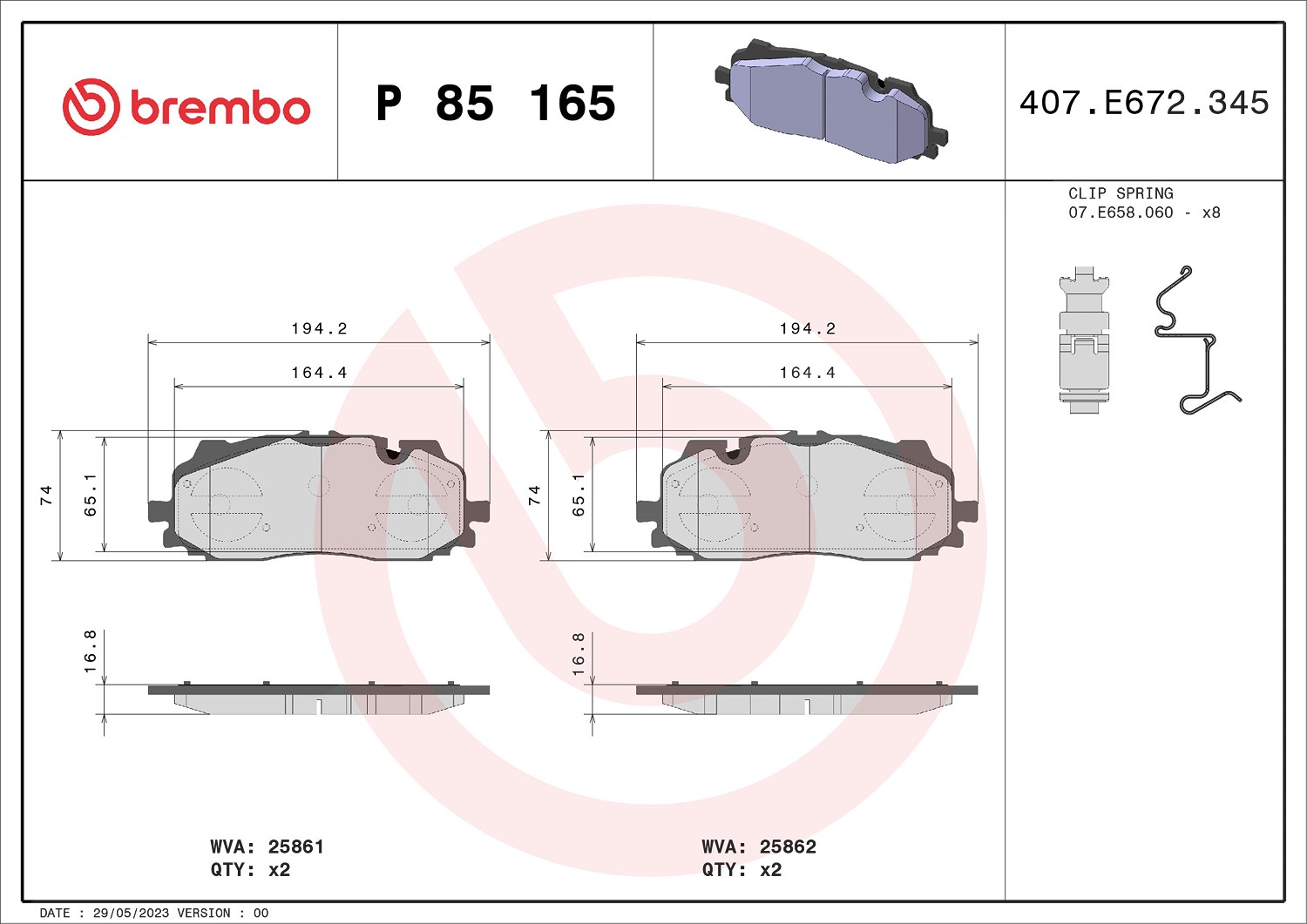 Brembo Bremsbeläge vorne (Satz) [Hersteller-Nr. P85165X] für VW, Audi, Cupra
