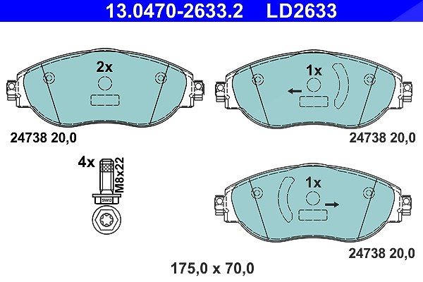 Ate CERAMIC Bremsbelagsatz vorne [Hersteller-Nr. 13.0470-2633.2] für Audi, VW
