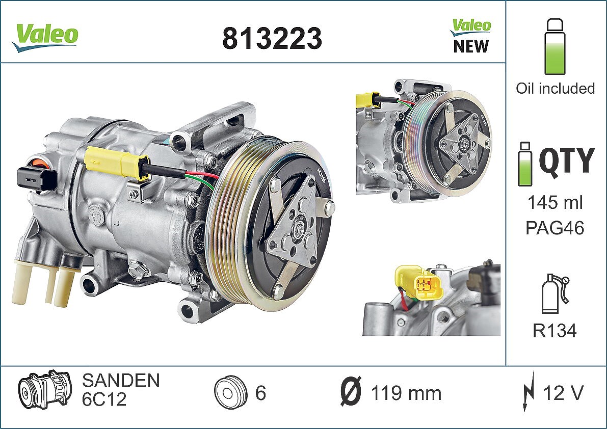 Valeo Kompressor, Klimaanlage [Hersteller-Nr. 813223] für Peugeot, Ds, Citroën