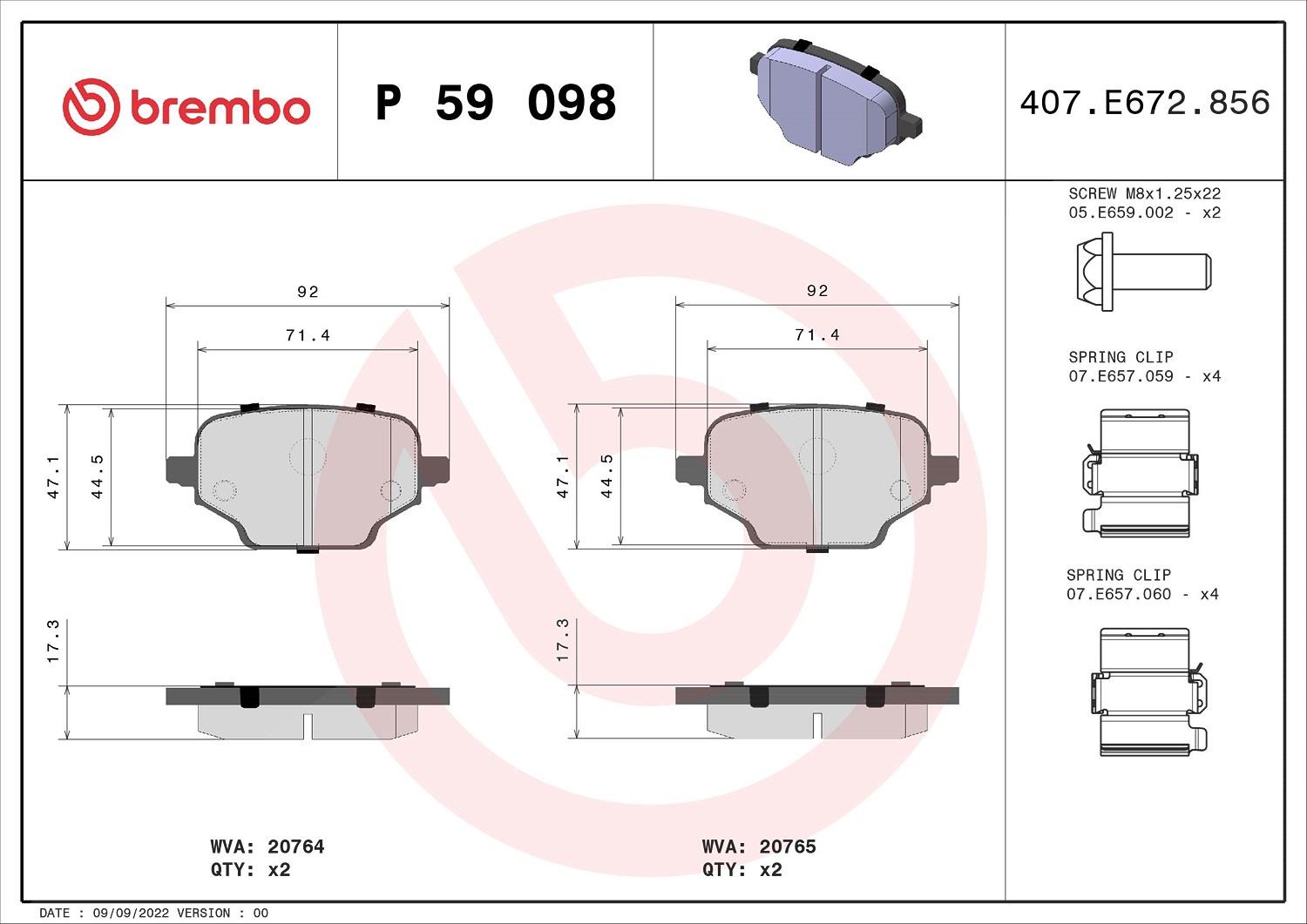 Für BREMBO P 59 098 Brake Pad Set, disc brake P 59 098 Brake pads set rear (wit - Bild 9
