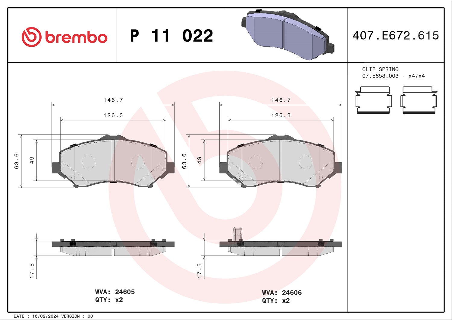 Brembo Bremsbelagsatz, Scheibenbremse [Hersteller-Nr. P11022] für VW, Chrysler, Jeep, Dodge, Fiat