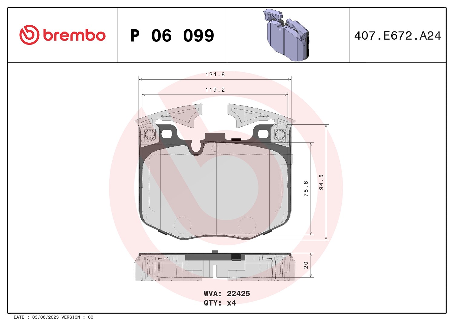 Brembo Bremsbelagsatz, Scheibenbremse [Hersteller-Nr. P06099] für BMW, Alpina, Toyota