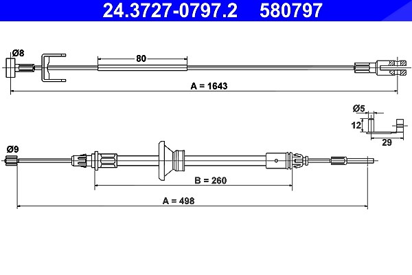 Ate Seilzug, Feststellbremse [Hersteller-Nr. 24.3727-0797.2] für Nissan, Vauxhall, Opel, Renault