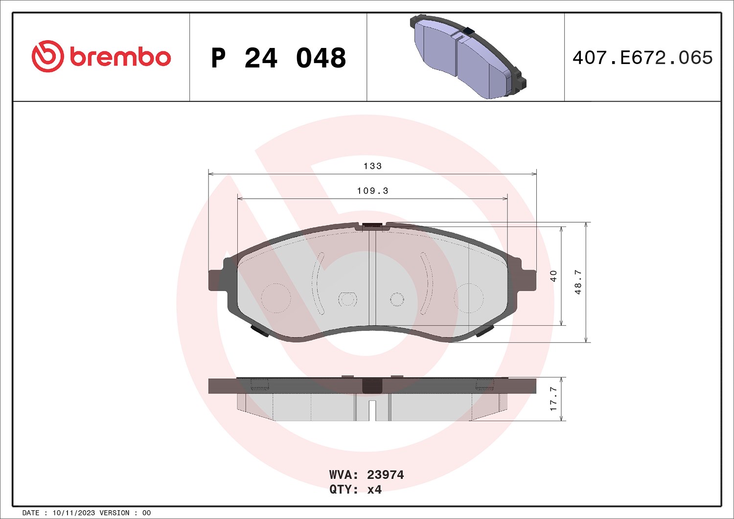 Brembo Bremsbelagsatz, Scheibenbremse [Hersteller-Nr. P24048] für Proton, Chevrolet, Daewoo
