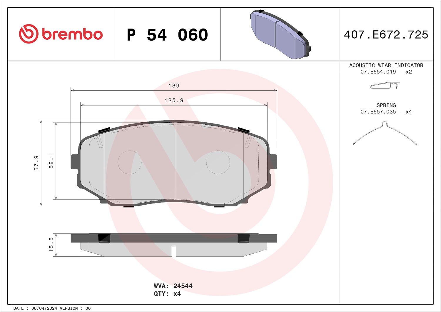 Brembo Bremsbelagsatz, Scheibenbremse [Hersteller-Nr. P54060] für Mitsubishi