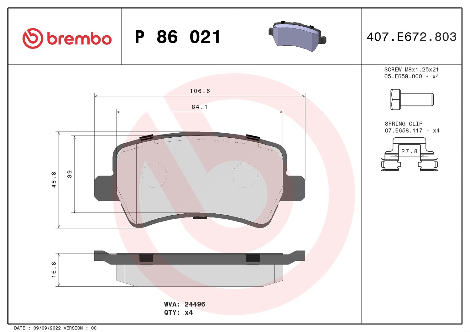 Brembo Bremsbelagsatz, Scheibenbremse [Hersteller-Nr. P86021] für Volvo, Land Rover