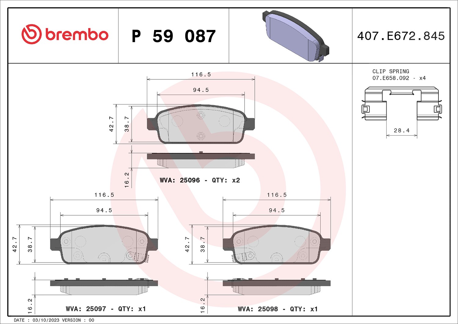 Brembo Bremsbelagsatz, Scheibenbremse [Hersteller-Nr. P59087] für Vauxhall, Opel