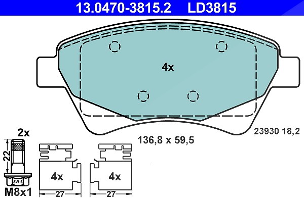 Ate CERAMIC Bremsbelagsatz vorne [Hersteller-Nr. 13.0470-3815.2] für Renault