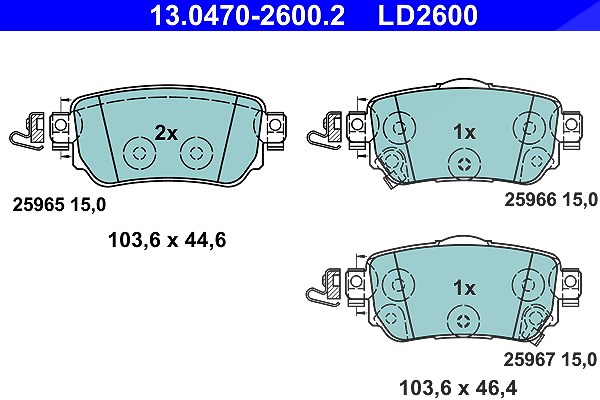 Ate CERAMIC Bremsbelagsatz hinten [Hersteller-Nr. 13.0470-2600.2] für Renault, Nissan