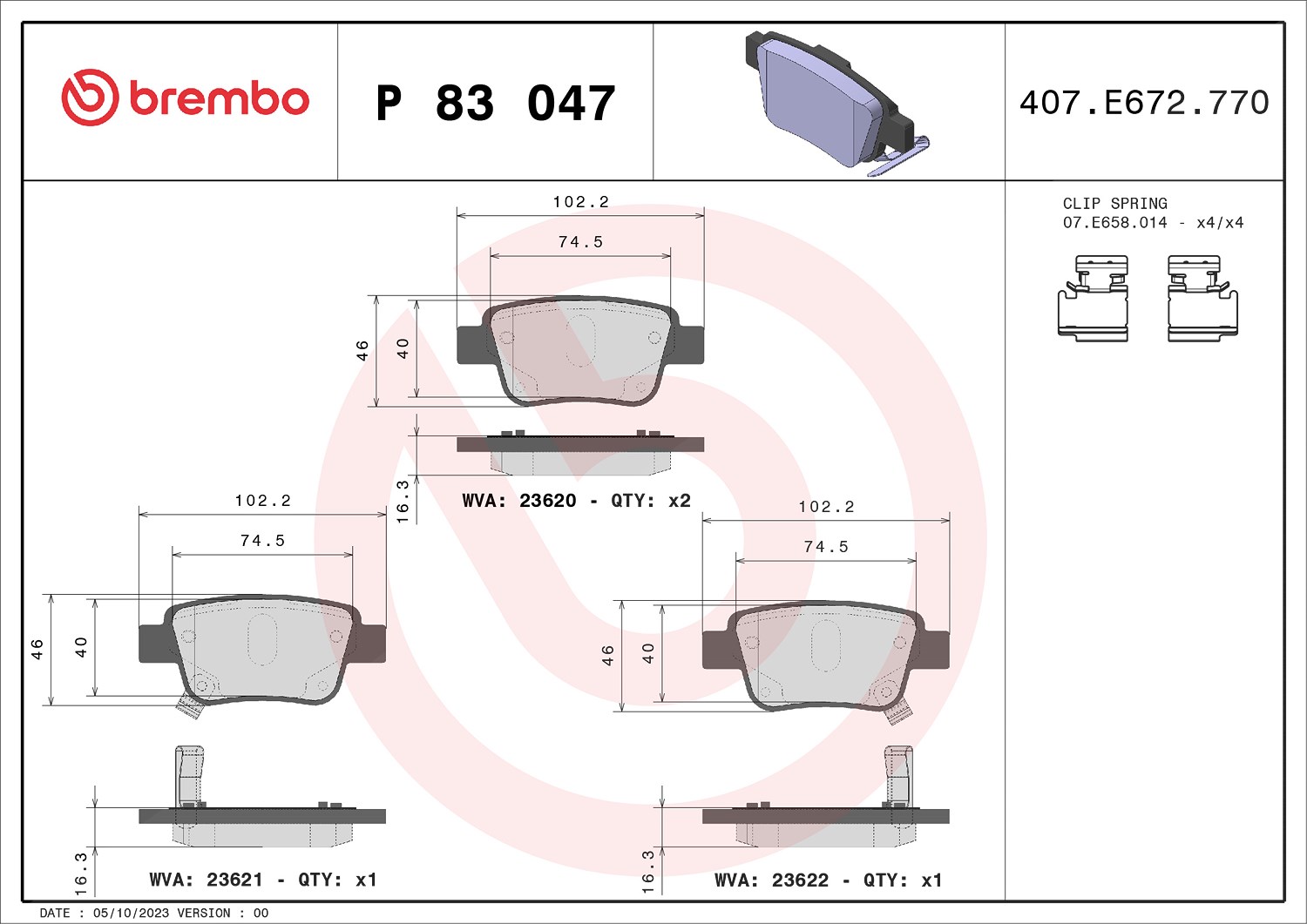 Brembo Bremsbelagsatz, Scheibenbremse [Hersteller-Nr. P83047] für Toyota