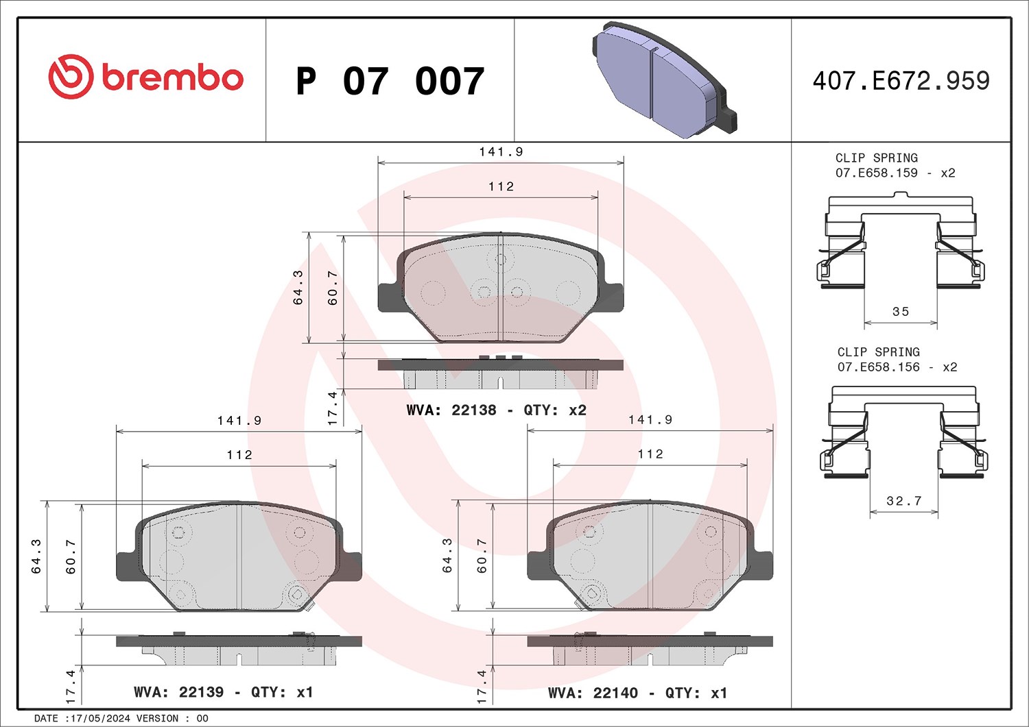 Für BREMBO P 07 007 Ham pads. INSIGNIA B - Bild 9