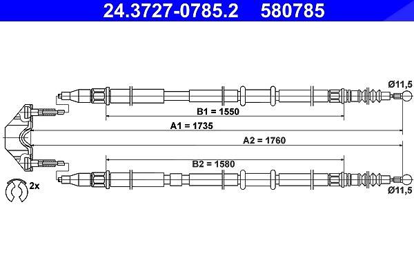 Ate Seilzug, Feststellbremse [Hersteller-Nr. 24.3727-0785.2] für Vauxhall, Opel