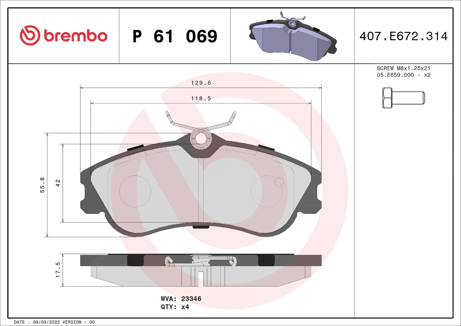 Brembo Bremsbelagsatz, Scheibenbremse [Hersteller-Nr. P61069] für Citroën, Peugeot