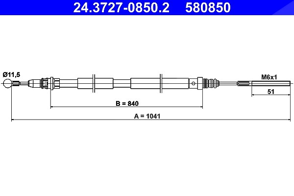 Ate Seilzug, Feststellbremse [Hersteller-Nr. 24.3727-0850.2] für Citroën, Peugeot