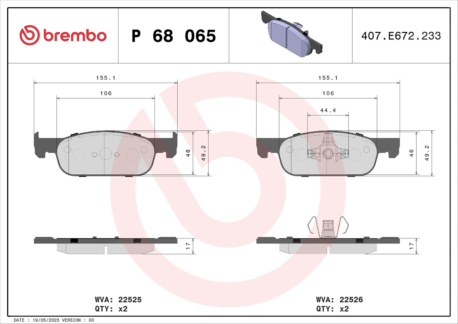 Brembo Bremsbeläge vorne (Satz) [Hersteller-Nr. P68065] für Dacia, Lada, Renault