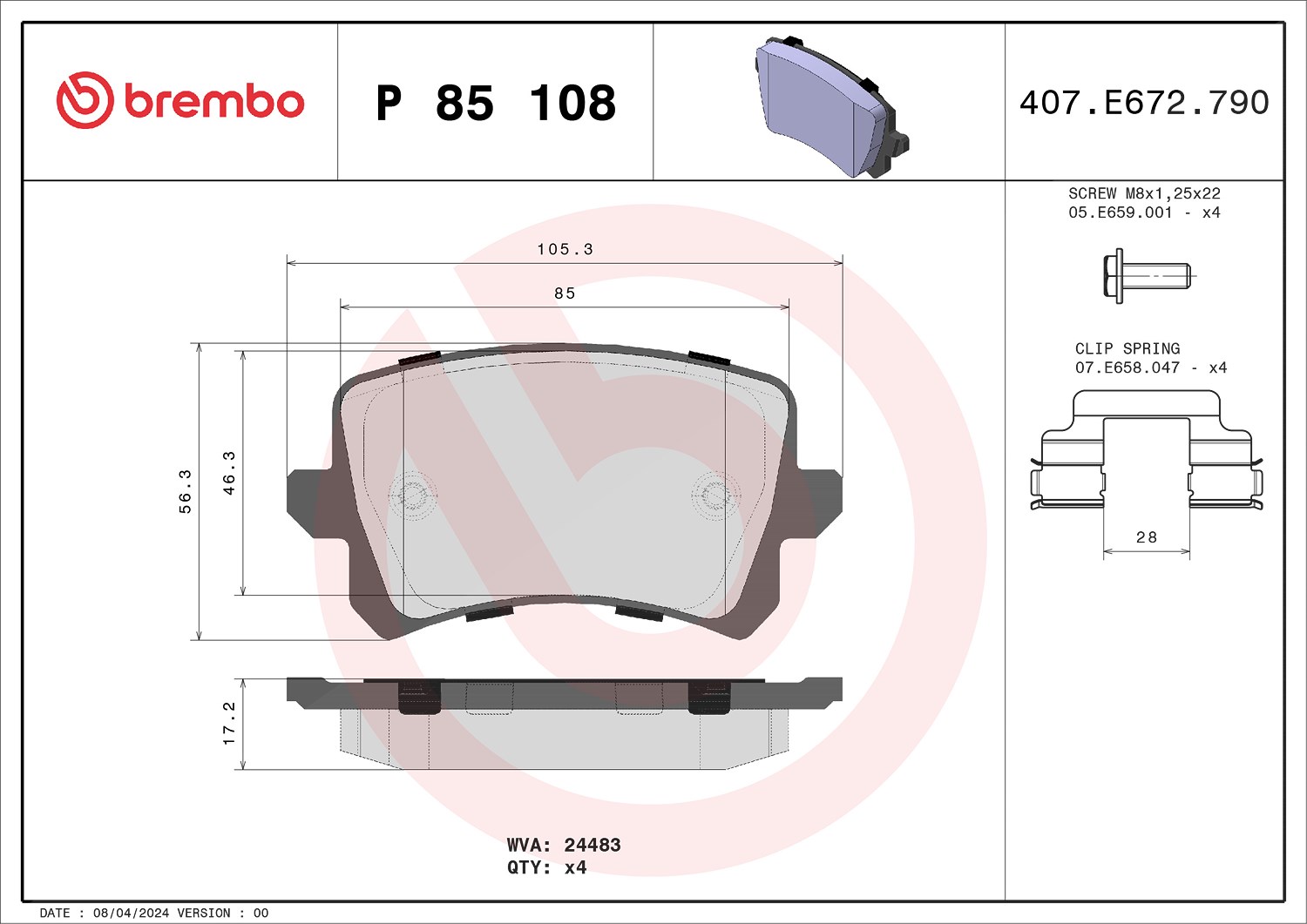 Brembo Bremsbelagsatz, Scheibenbremse [Hersteller-Nr. P85108] für VW