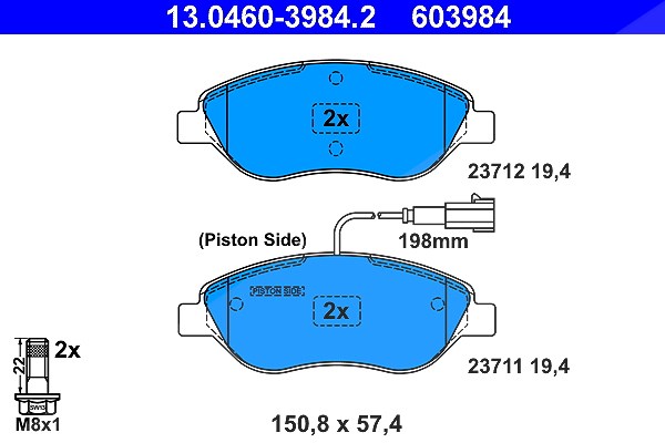 Ate Bremsbelagsatz, Scheibenbremse [Hersteller-Nr. 13.0460-3984.2] für Fiat, Lancia, Alfa Romeo, Chrysler