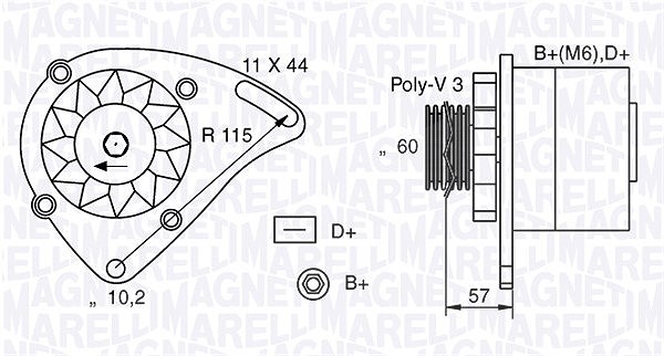 Magneti Marelli Generator [Hersteller-Nr. 063321173010] für Autobianchi, Lancia, Fiat