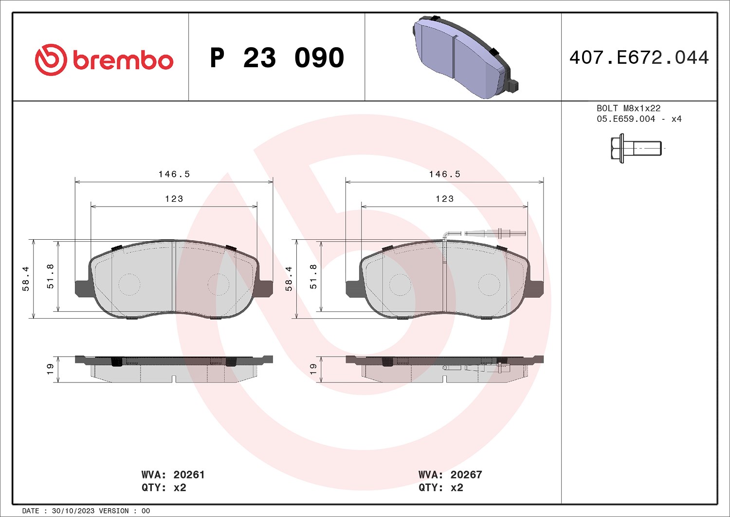 Brembo Bremsbelagsatz, Scheibenbremse [Hersteller-Nr. P23090] für Fiat, Lancia, Peugeot, Citroën