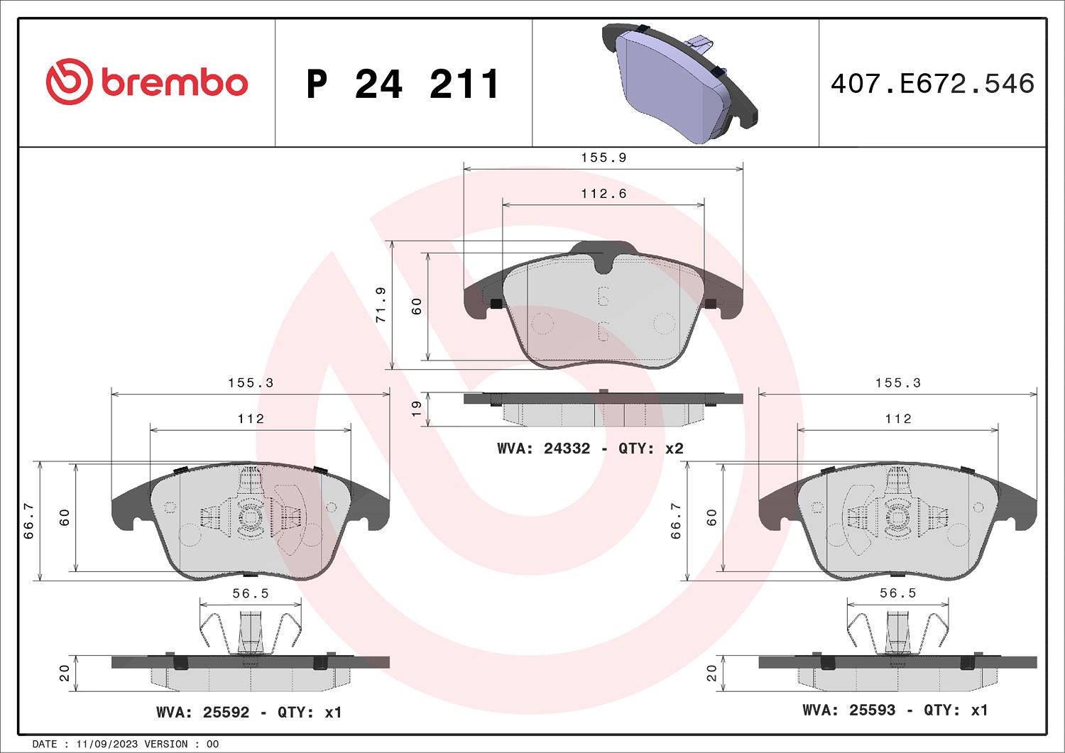 Brembo Bremsbelagsatz, Scheibenbremse [Hersteller-Nr. P24211] für Ford