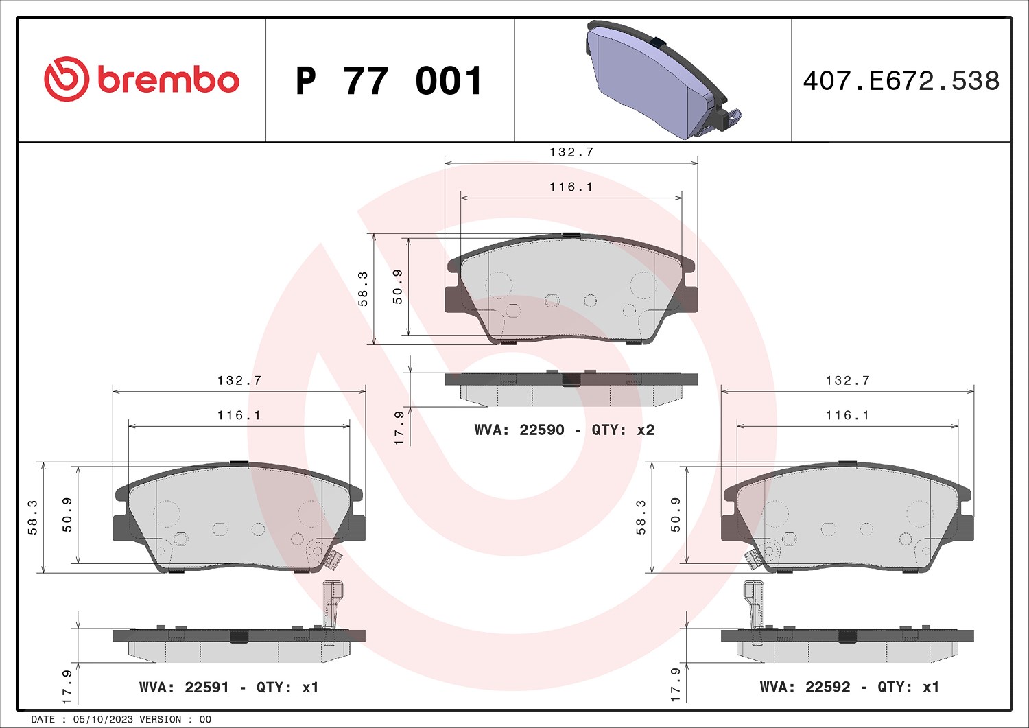 Brembo Bremsbelagsatz, Scheibenbremse [Hersteller-Nr. P77001] für Ssangyong