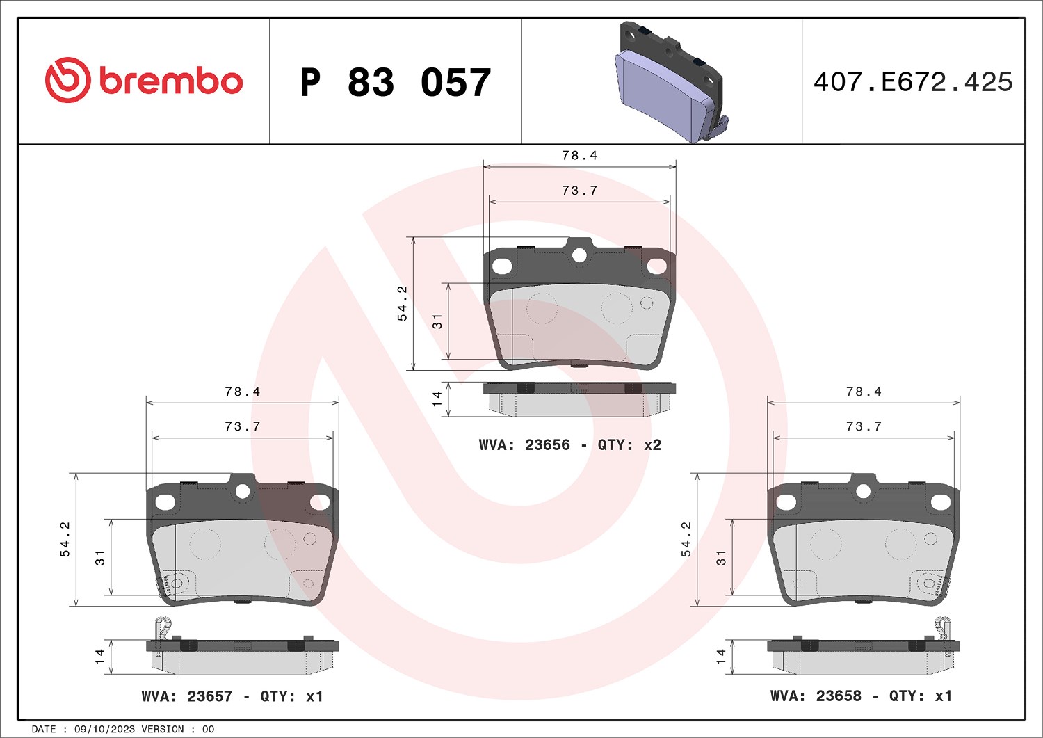 Brembo Bremsbelagsatz, Scheibenbremse [Hersteller-Nr. P83057] für Chery, Dr, Toyota