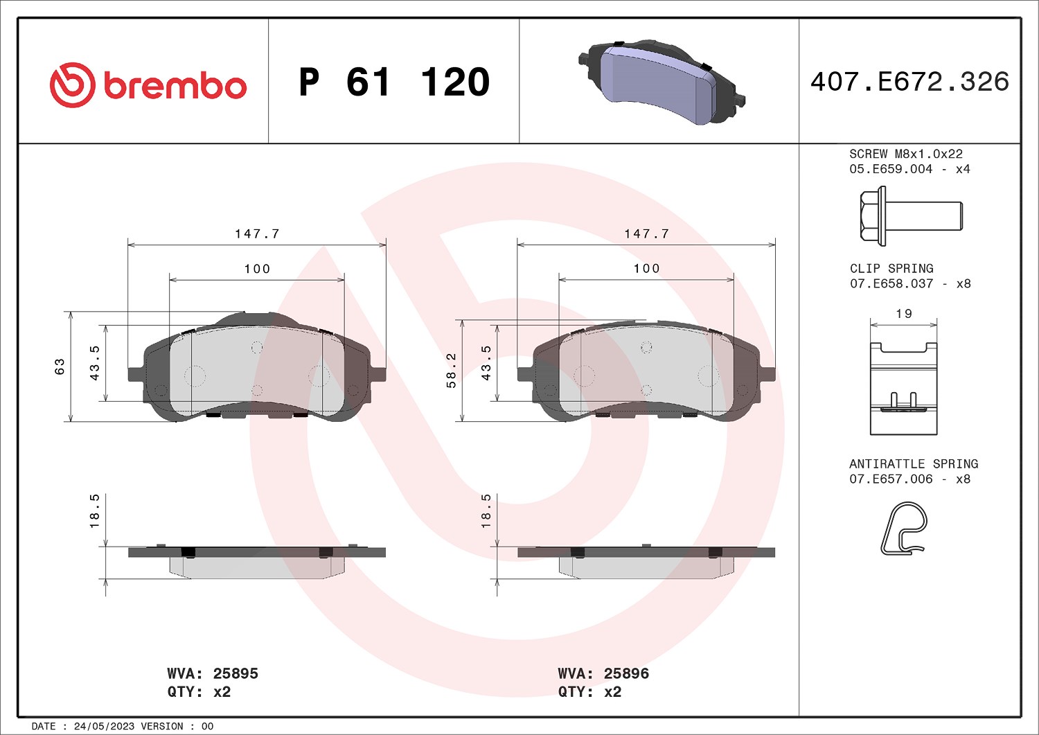 Brembo Bremsbelagsatz, Scheibenbremse [Hersteller-Nr. P61120] für Peugeot, Opel, Toyota, Fiat, Vauxhall, Citroën