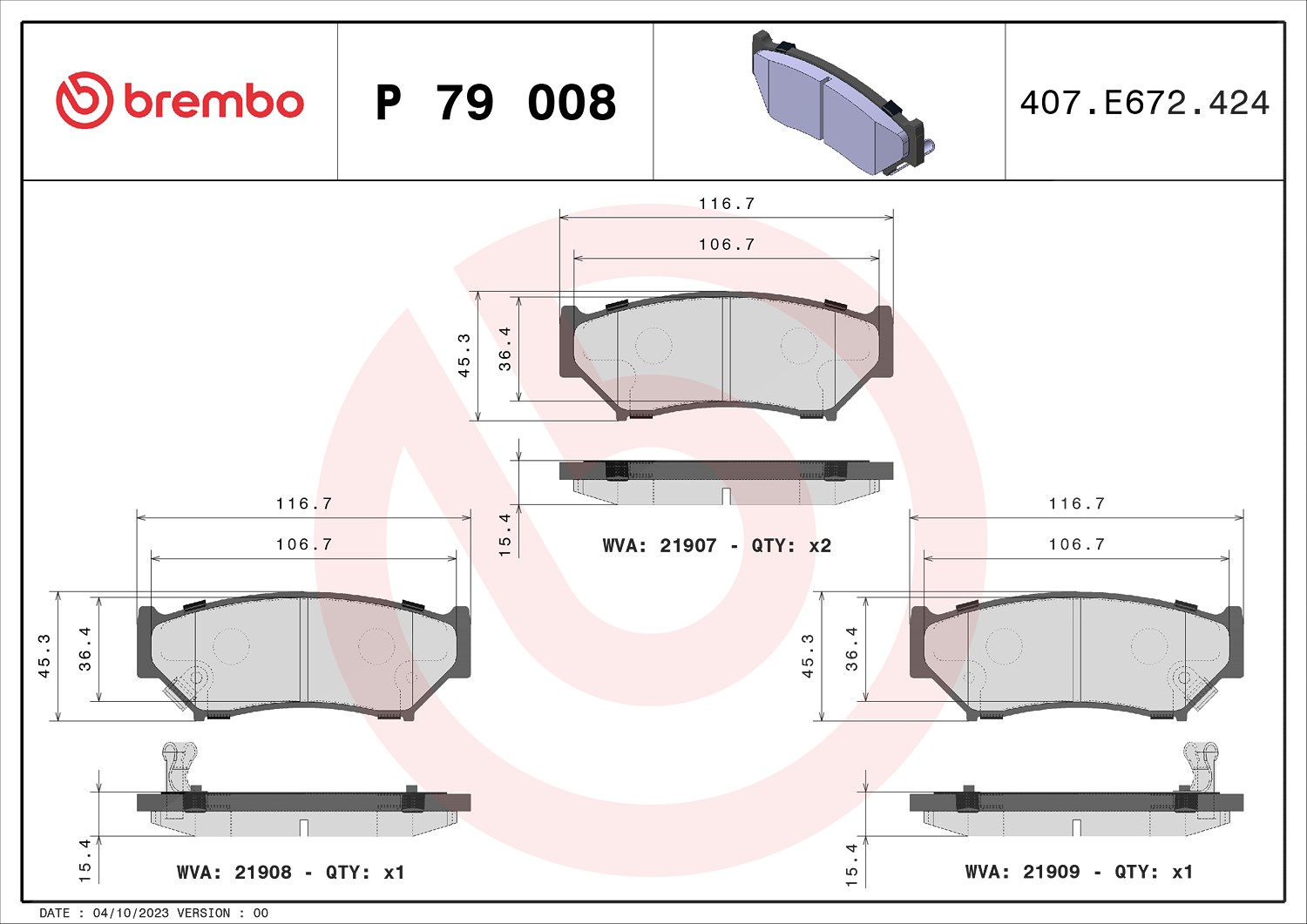 Brembo Bremsbelagsatz, Scheibenbremse [Hersteller-Nr. P79008] für Geo, Suzuki