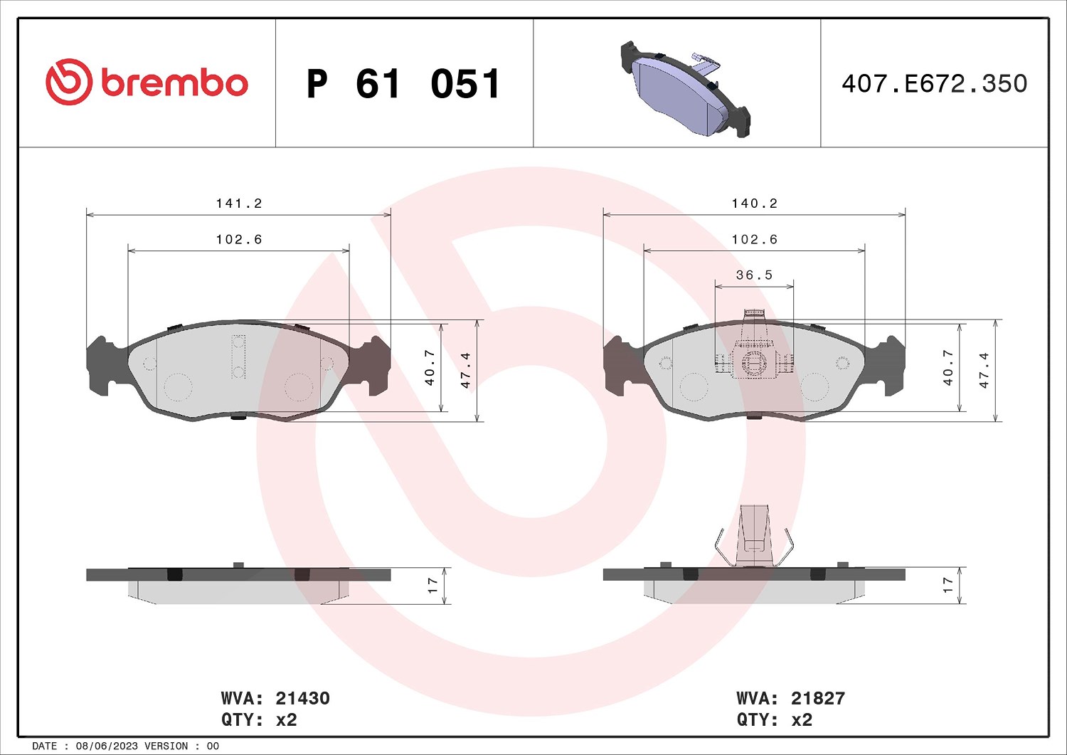 Brembo Bremsbelagsatz, Scheibenbremse [Hersteller-Nr. P61051] für Citroën, Peugeot