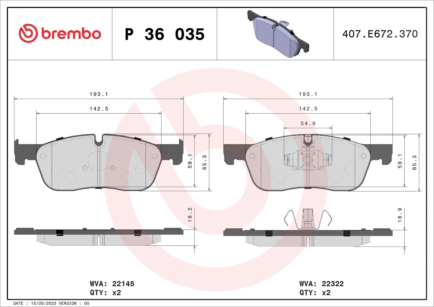 Brembo Bremsbelagsatz, Scheibenbremse [Hersteller-Nr. P36035] für Jaguar, Land Rover