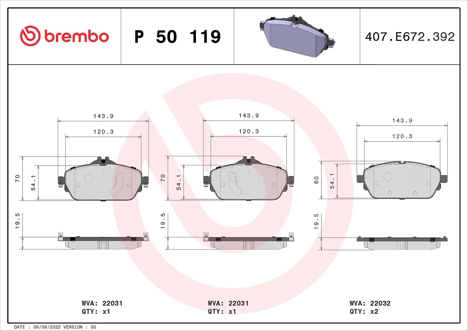 Brembo Bremsbelagsatz, Scheibenbremse [Hersteller-Nr. P50119] für Mercedes-Benz