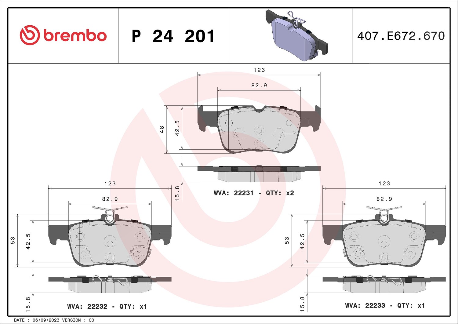 Brembo Bremsbeläge hinten (Satz) [Hersteller-Nr. P24201] für Ford